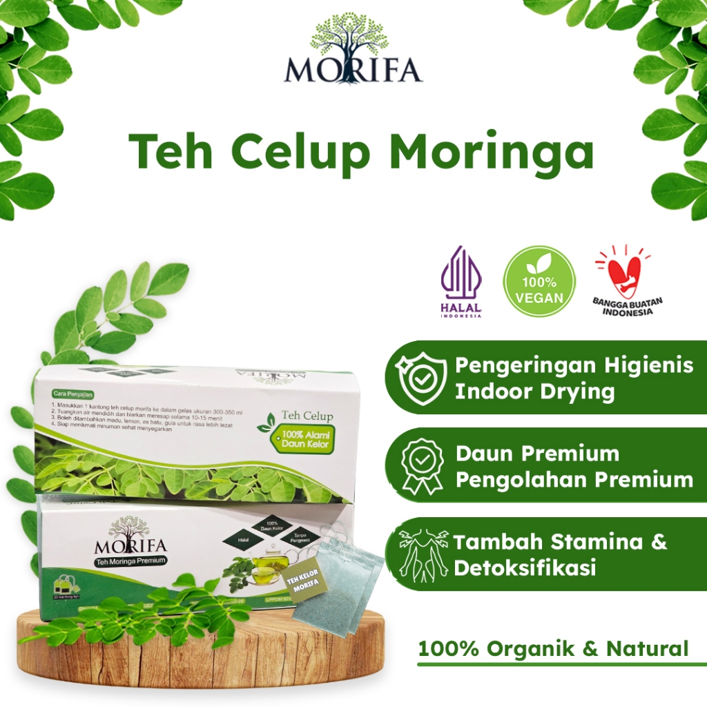 

MORIFA Teh Celup Premium Daun Kelor Organik Moringa Tea Herbal 20 Sachet Menjaga Daya Tahan Tubuh