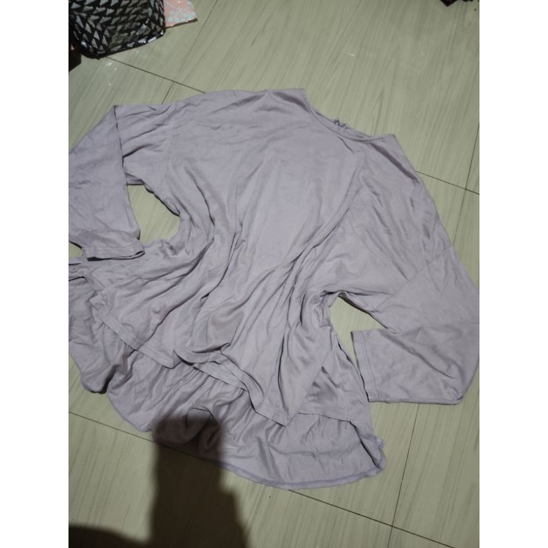(jumbo/big size) kaos baju pakaian atasan tunik longslevees purple lilac cute simple casual y2k mori