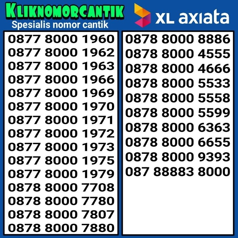 Nomor cantik XL 4G&5G kartu perdana XL Axiata seri 8000 A1