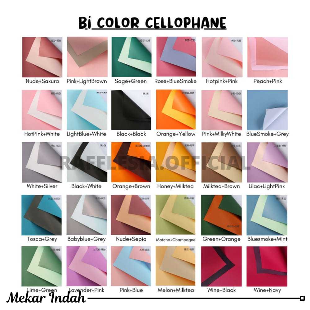 

[5 LEMBAR] Flower Wrapping Bi Color Cellophane 60X60Cm Waterproof Kertas Bunga