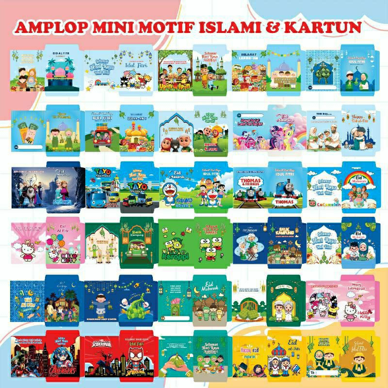 

10pc Amplop Lebaran medium Karakter kartun lucu 2025 siap pakai