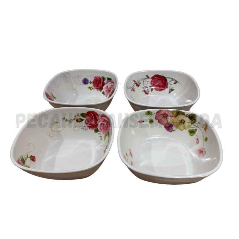 MANGKOK KOTAK MOTIF ROSE / MANGKOK SOUP | MANGKOK SAYUR BAHAN MELAMINE WARE TEBAL DAN KUAT ANTI PANA