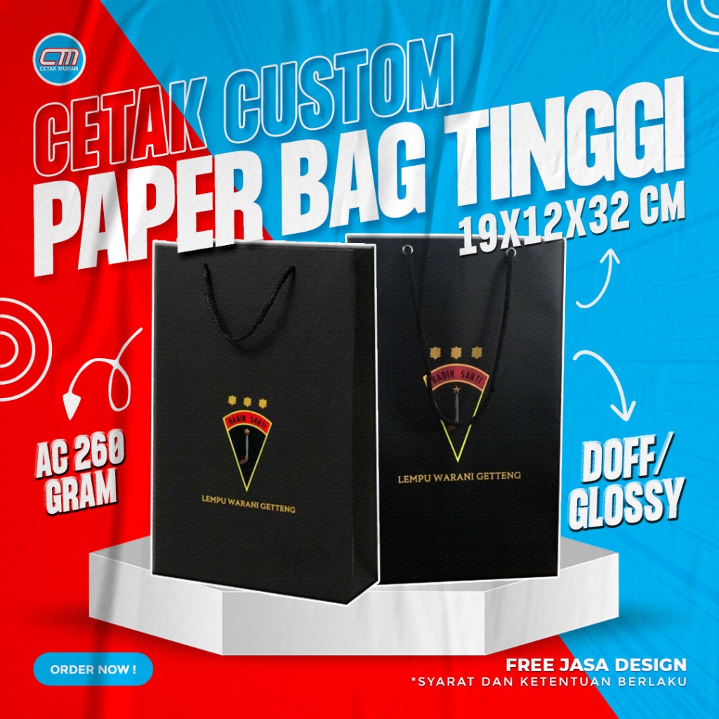 

Paperbag Tinggi Custom Ukuran 19 x 12 x 32 Cm