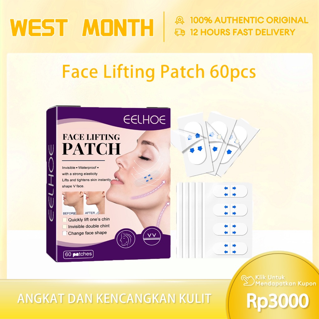 EELHOE Face Lifting Patch 60pcs Waterproof V Face Makeup Adhesive Tape Invisible Breathable Lift Fac