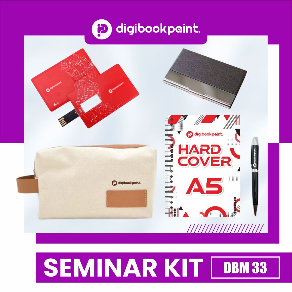 

Paket Seminar Kit Custom isi 5 - Pouch Canvas, Tempat Karu Nama, Notebook Hardcover A5 , FD Kartu, Pulpen Besi Grafir - DBM 33