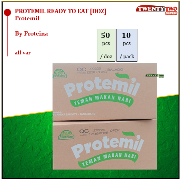 

Proteina Protemil PRotein Nabati Ready To Eat Doz (50 pcs) Pack(10 pcs)