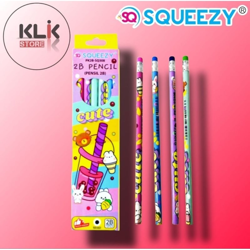 

(Pack / 12pcs) Pensil 2B + Penghapus Squeezy PK2B-SQ308 / Pencil Fancy Cute