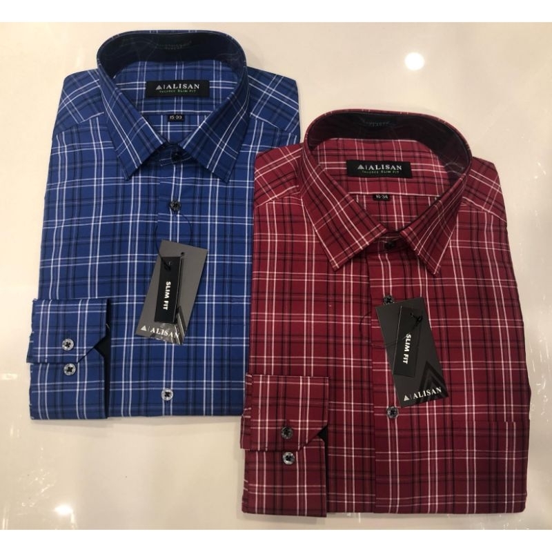 Kemeja Alisan Motif Kotak-kotak Lengan Panjang Slimfit