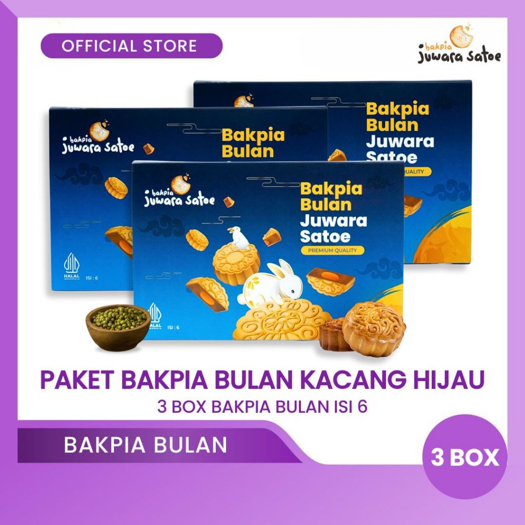

BAKPIA JUWARA SATOE [ 3 Box ] Bakpia Bulan Kacang Hijau Isi 6 - Oleh Oleh Khas Jogja