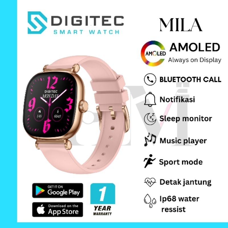 Digitec Smartwatch MILA Jam tangan Smartwatch Wanita Original Amoled Detak jantung Tensi darah Notif