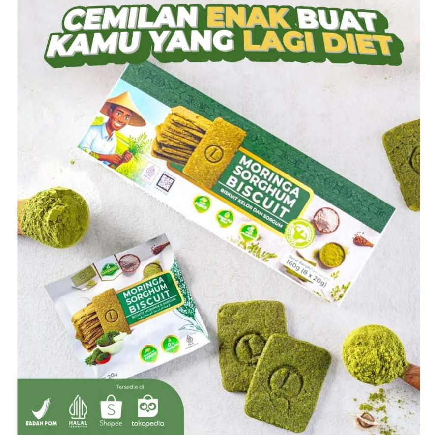 

[READY STOCK] MORINGA SORGHUM BISCUIT 160 GR (8 X 20 GR) (LA MORINGA) | CAMILAN DIET / CEMILAN SEHAT GLUTEN FREE | BISKUIT MORINGA & SORGHUM | HIGH FIBER | ZERO TRANS FAT | HIGH PROSPORUS | LOW CALORIE | KAYA ANTIOKSIDAN | SUPER FOOD MORINGA