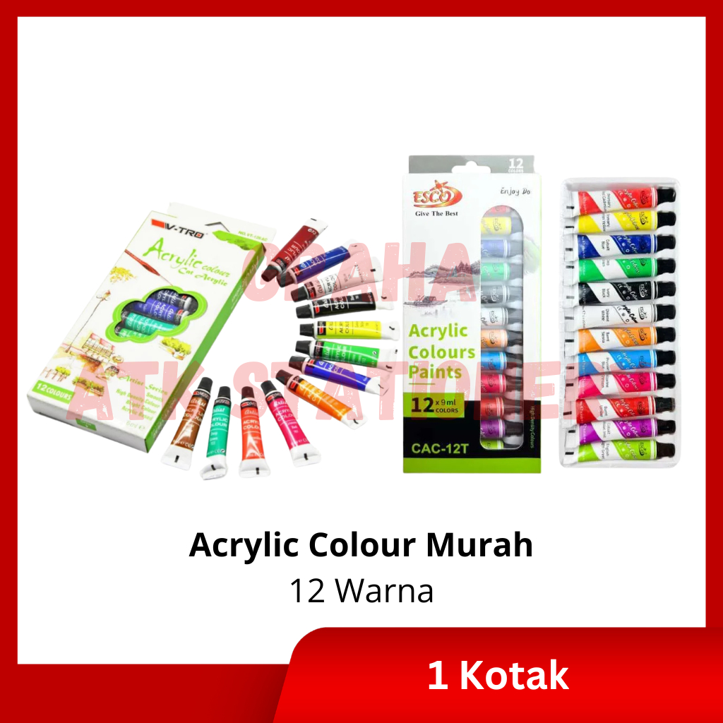 

[1 Kotak] Acrylic Colour 12 Warna Murah / Cat Warna Acrylic / Cat Akrilik 12 Warna Murah