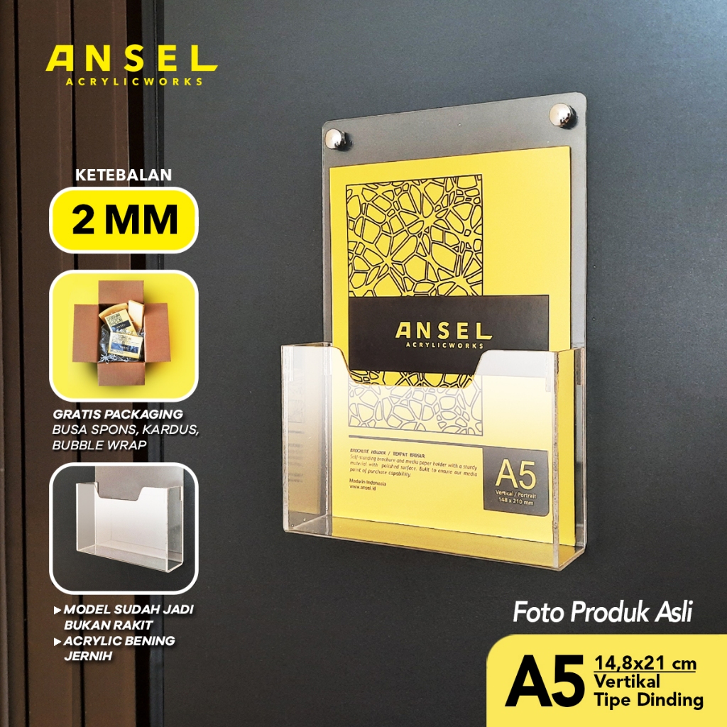 

ANSEL Tempat Brosur Akrilik Dinding Gantung / Acrylic Flyer Holder - A5 Vertikal - Tipe D