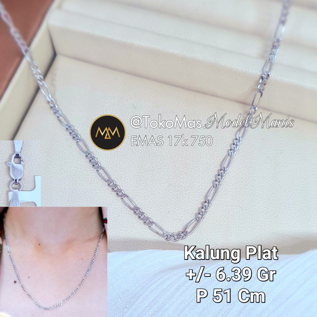 Kalung sisik naga flat emas putih 750 kadar 17k