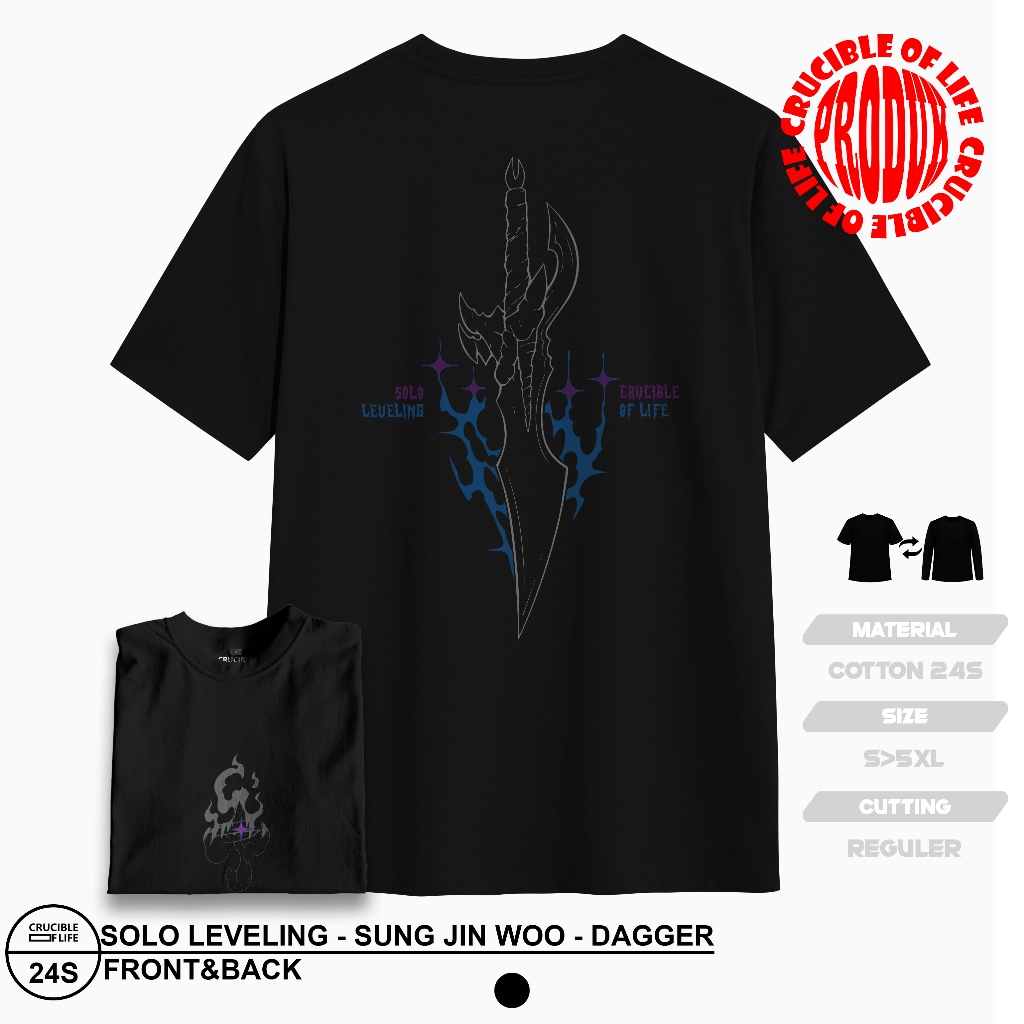 T-Shirt Kaos Anime Solo Leveling - Sung Jin Woo Dagger - CRUCIBLEOFLIFE
