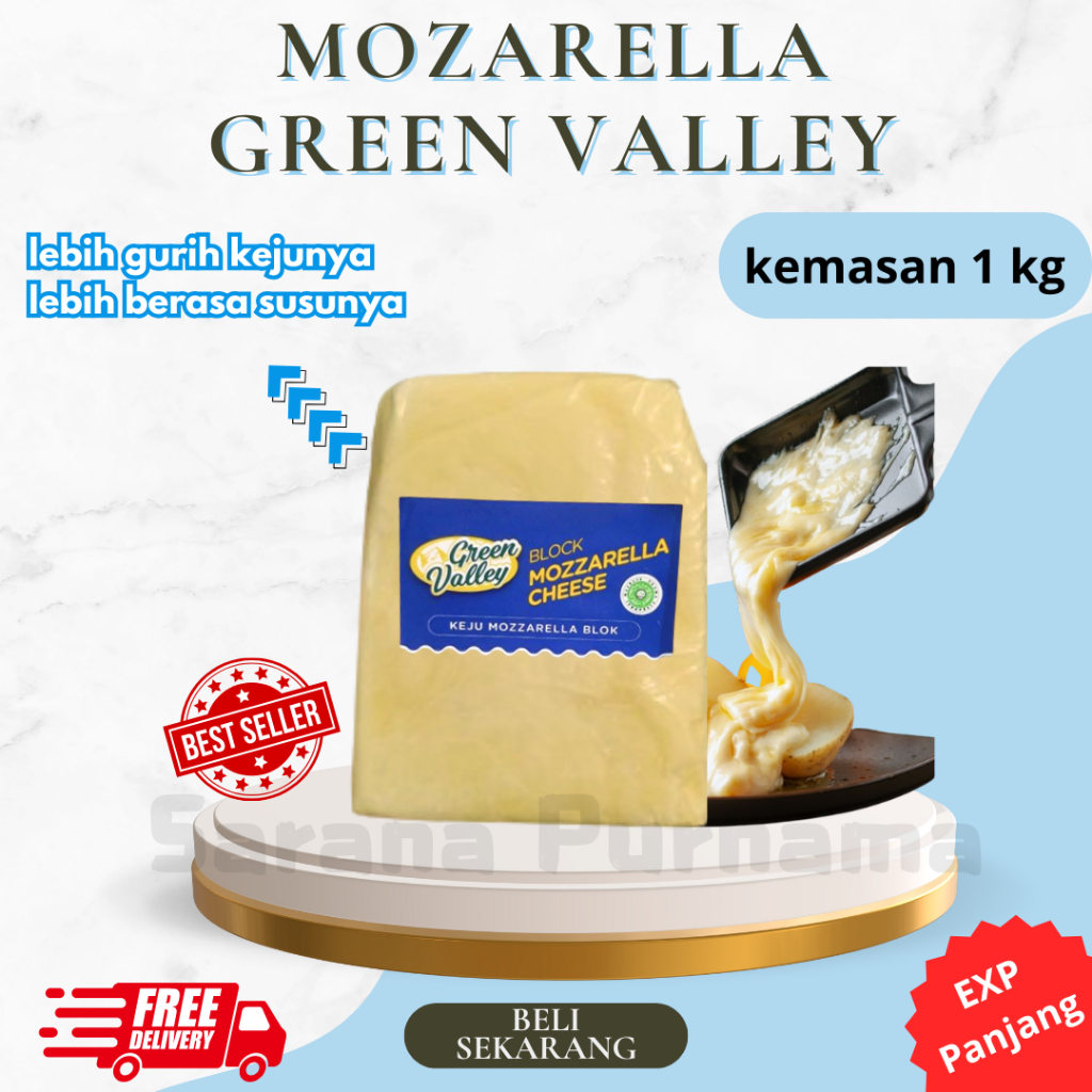 

Green Valley Mozarella 1 kg Cheese Premium Keju Mozarella Lumer Termurah Terlaris