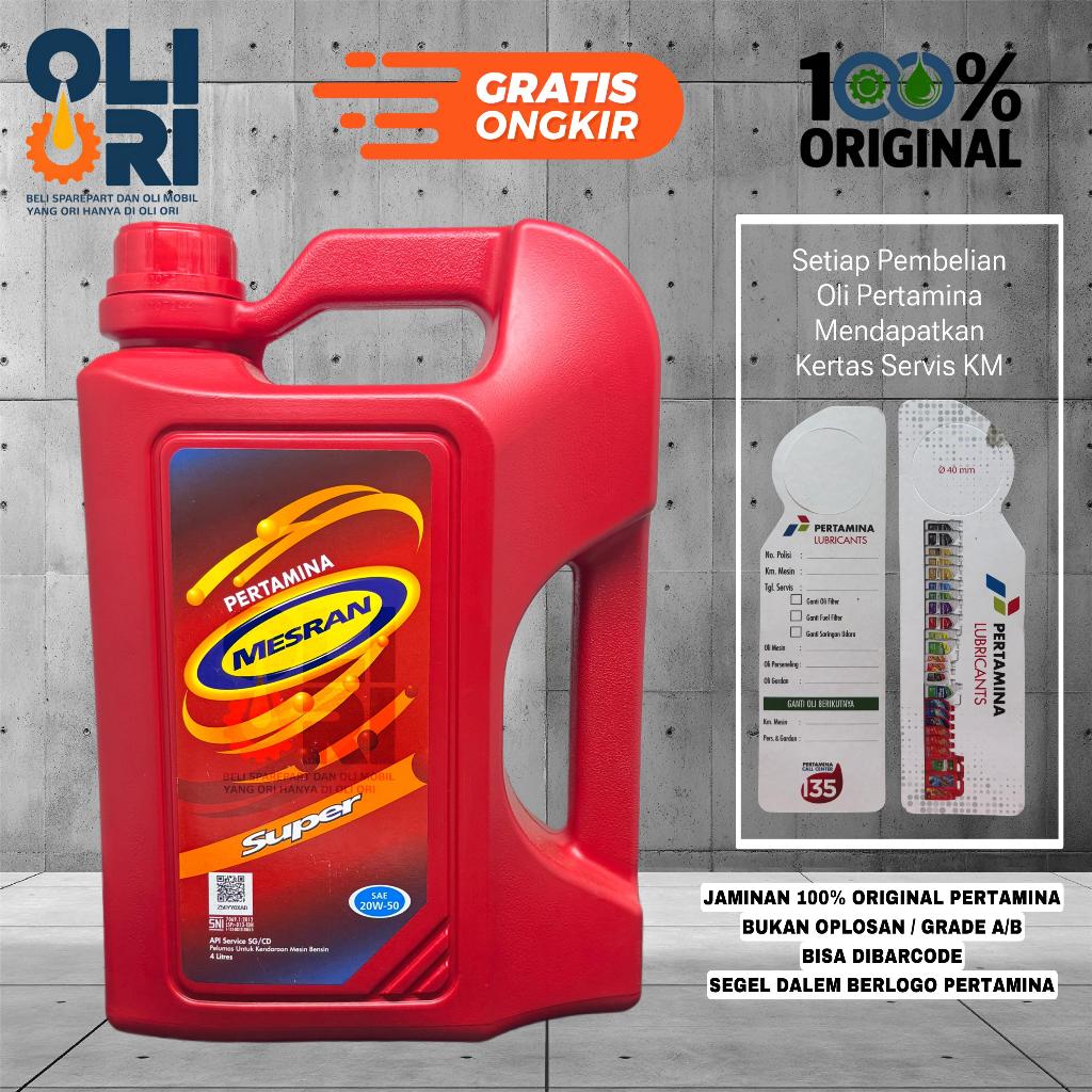 Oli PERTAMINA MESRAN SUPER 20W-50 4L Oli Mobil Mesin Bensin Original