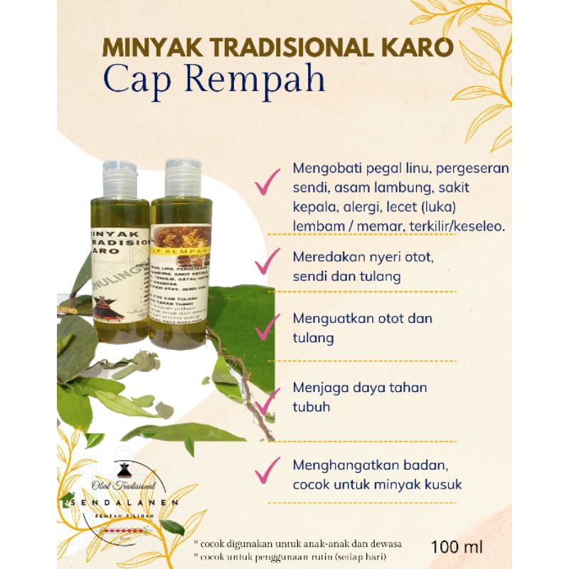 MINYAK ASLI TRADISIONAL KARO/MINYAK URUT/MINYAK LATIH/CAP REMPAH BERKHASIAT