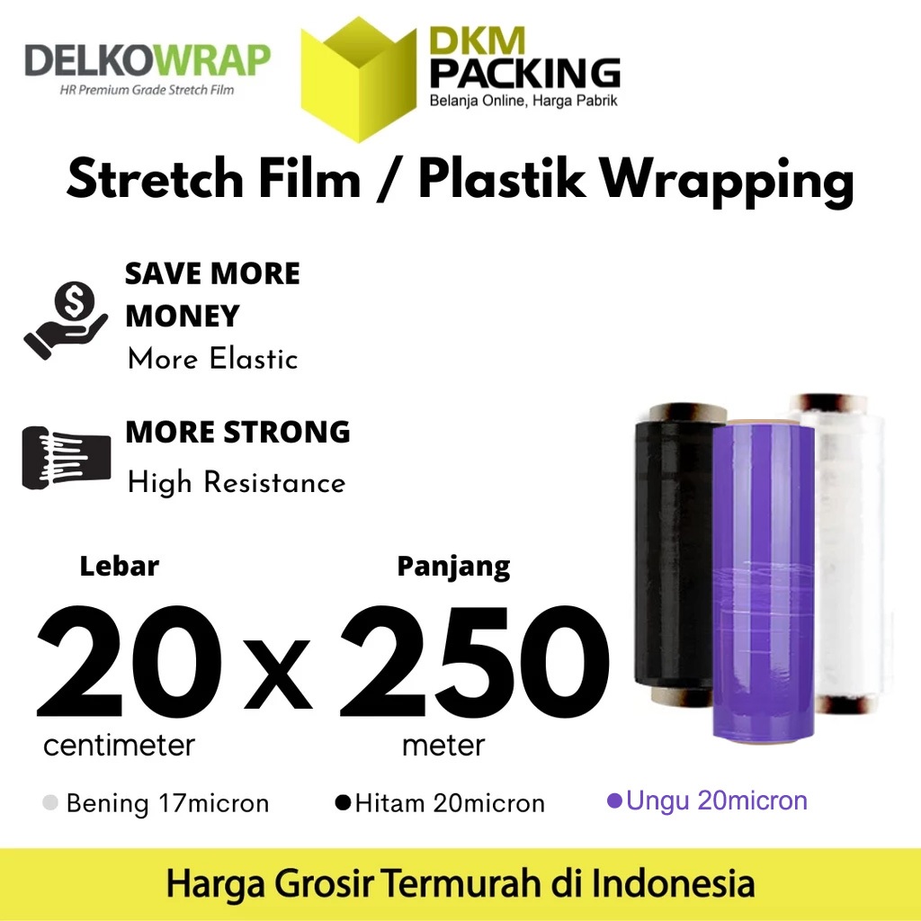

Plastik Wrapping Stretch Film 20cm x 250m BENING/HITAM DELKOWRAP TERMURAH /SATUAN