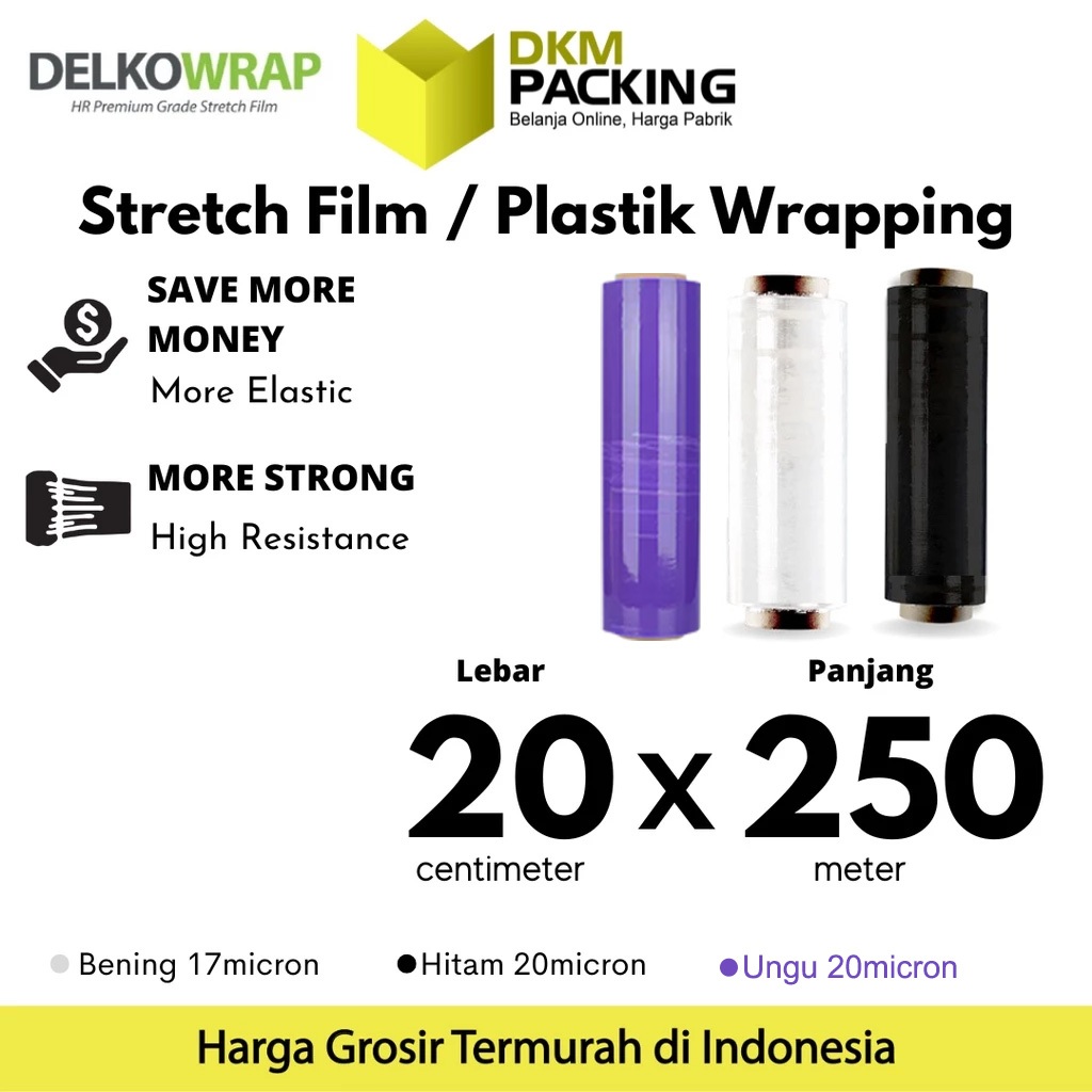 

Plastik Wraping Stretch Film 20cm x 250m DELKOWRAP WRAPPING TEBAL PREMIUM TERMURAH / SATUAN