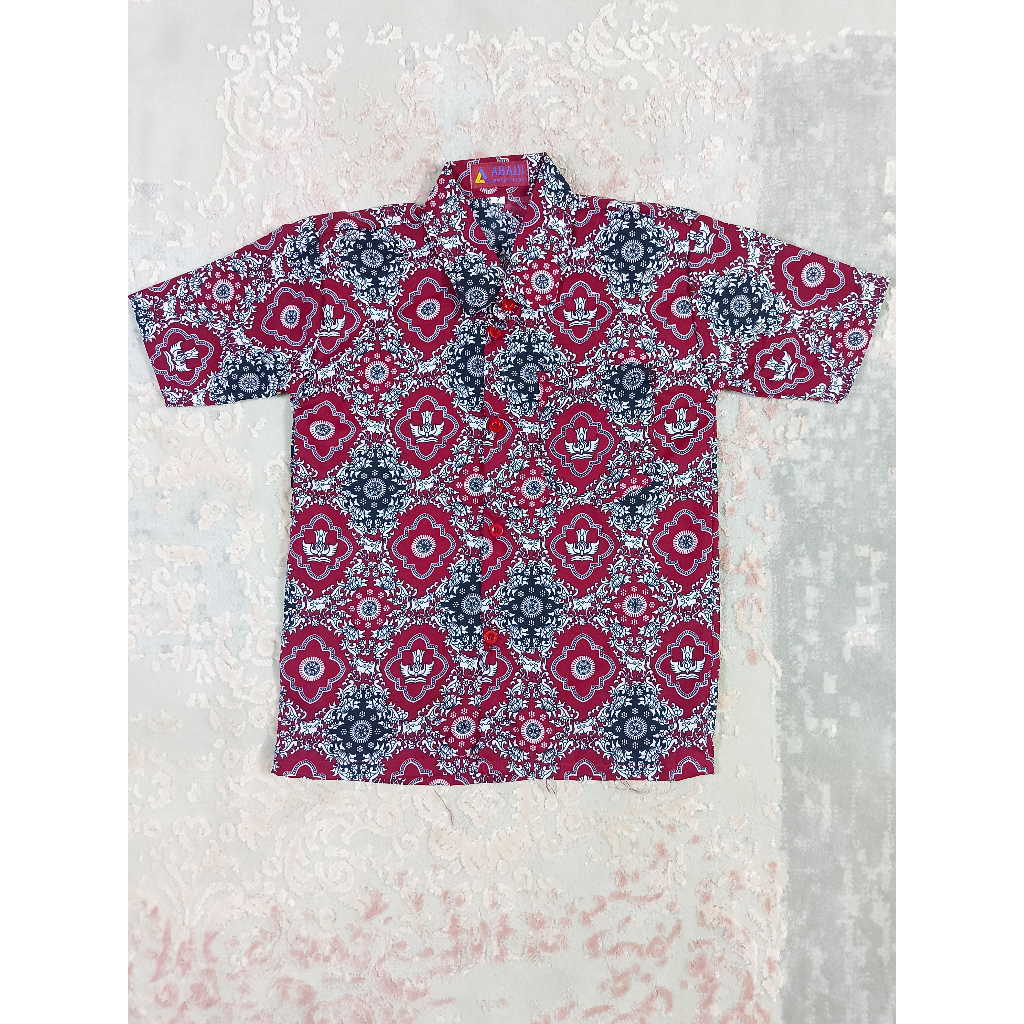 Baju Batik Merah Nusa Pendek SD Unisex / Baju Batik SD