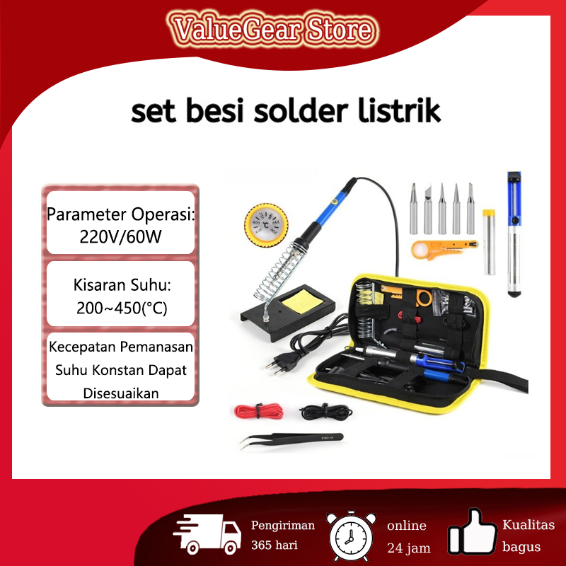 15 pcs set besi solder listrik berkualitas tinggi 60W 110V 200-450 °C dengan 5 ujung besi solder yan