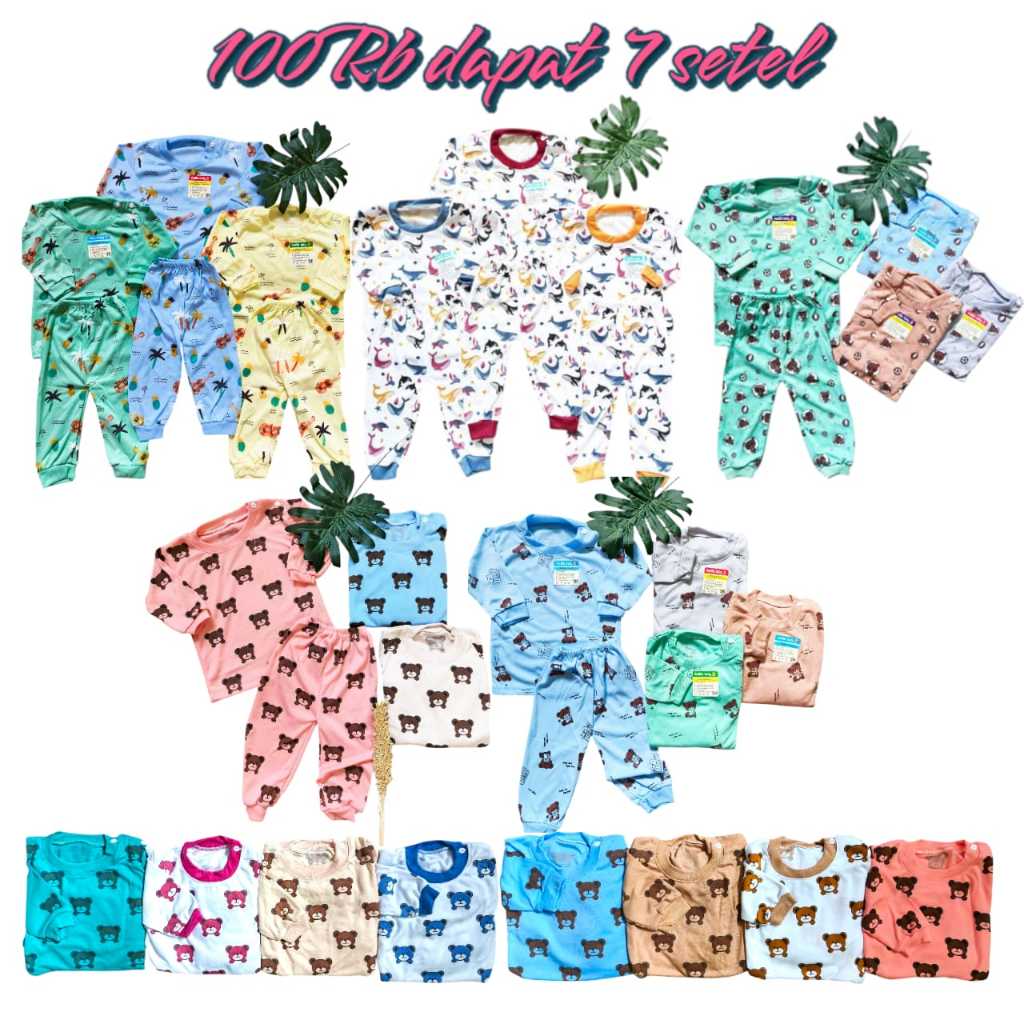 7 stelan/6 stel anak SNI 3-12 BULAN campur motif set piyama baju celana anak laki laki stelan bayi p