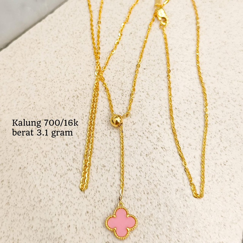 kalung serut clover pink model terbaru emas asli kadar 700