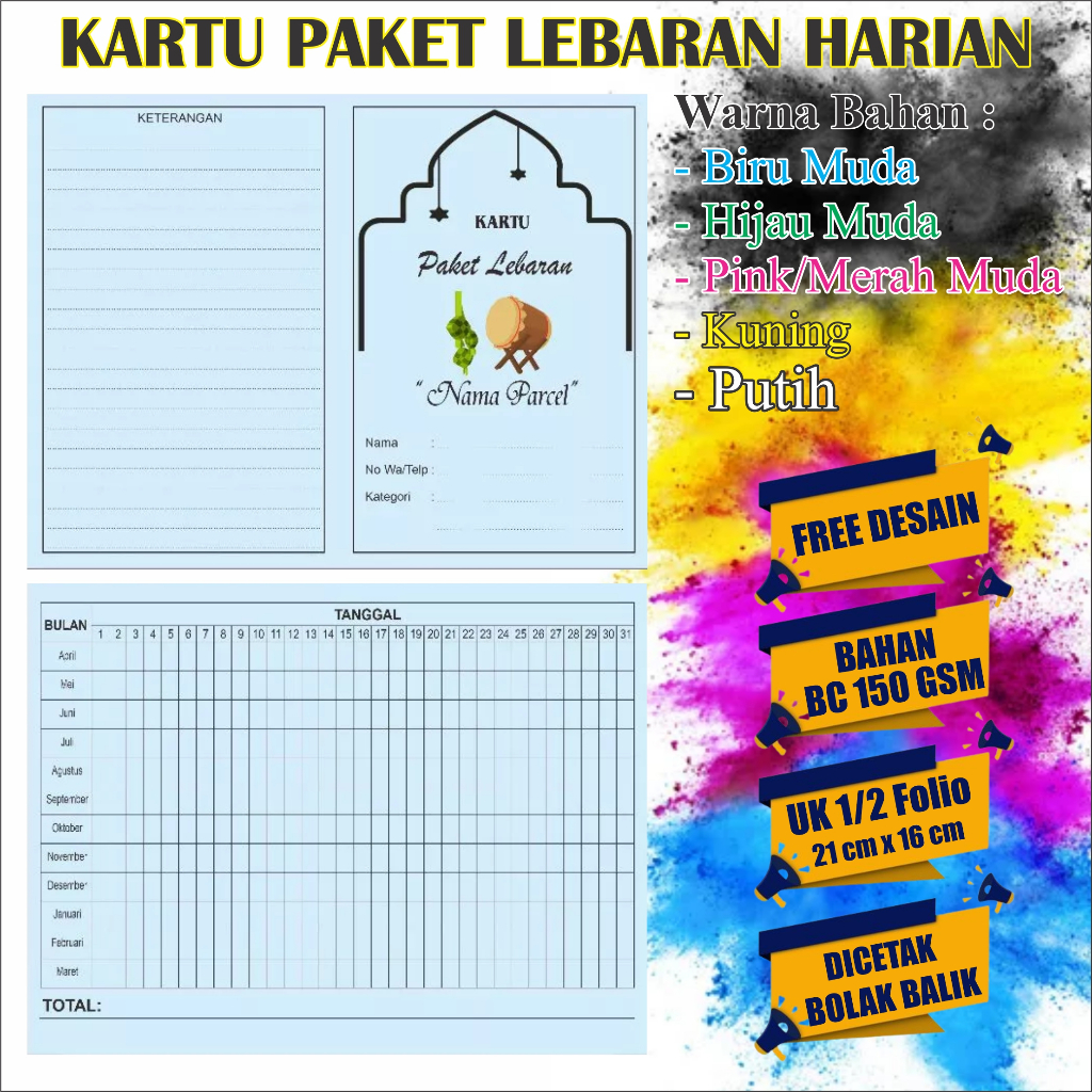 

Cetak Kartu Paket Lebaran Harian Custom desain sesuai keinginan Zain Grafika