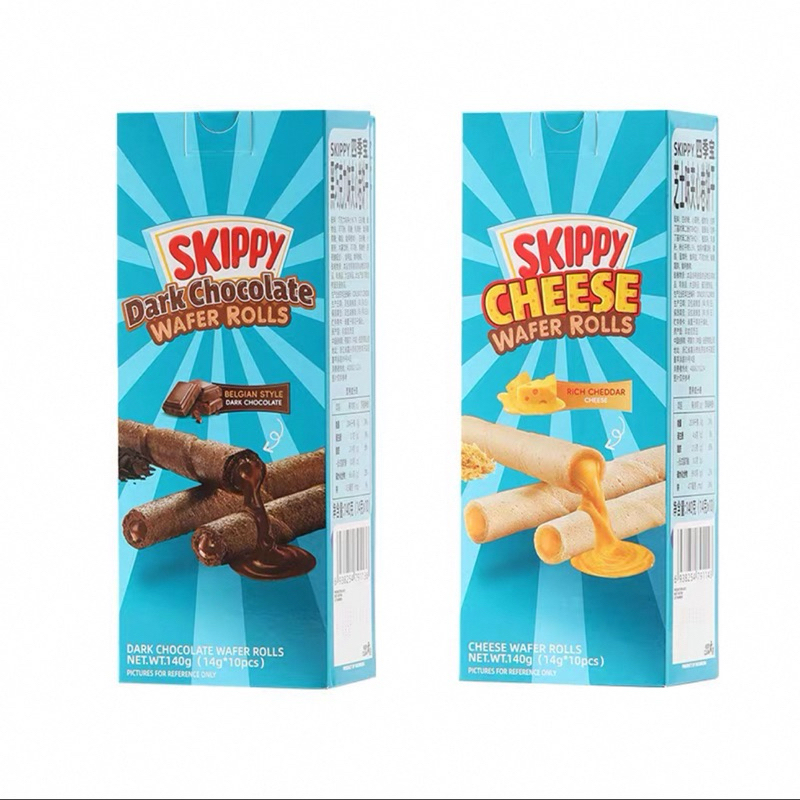 

[READY STOCK] SKIPPY WAFER ROLLS RASA CHEESE RASA DARK CHOCOLATE CEMILAN SNACK IMPORT 140gr (1 Box isi 10pcs)