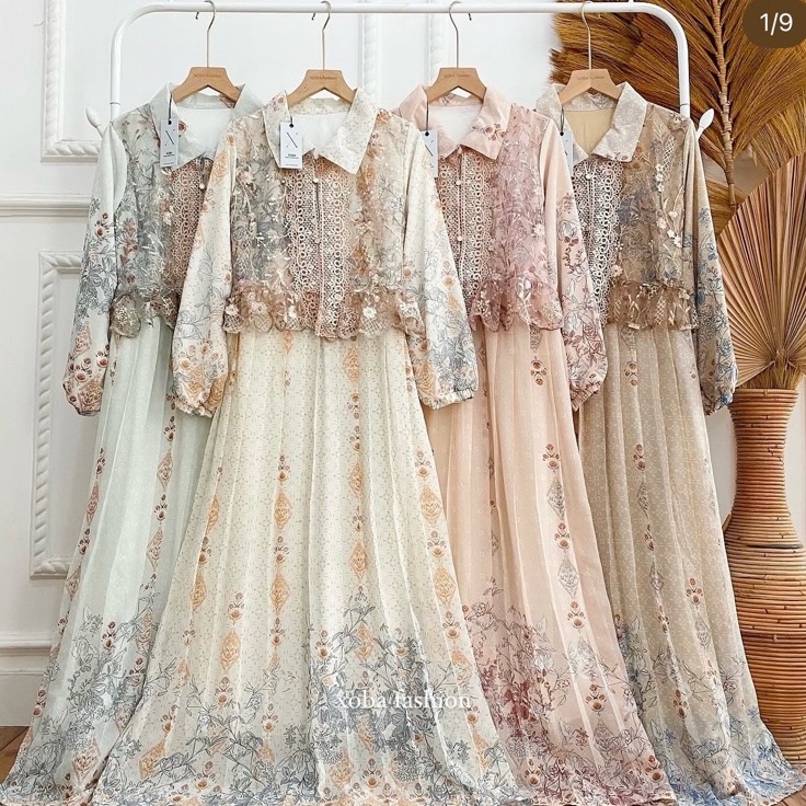 GAMIS LEBARAN CERUTI BABYDOLL DRESS BRUKAT RAMADHAN IDUL FITRI SET DENGAN HIJAB SET KERUDUNG MURAH G