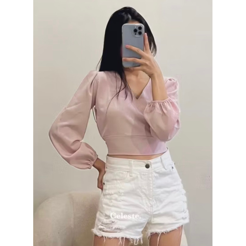 [PRELOVED] Celeste Crop Blouse in Rose Pink |Blus Crop Baby Pink Dusty Pink