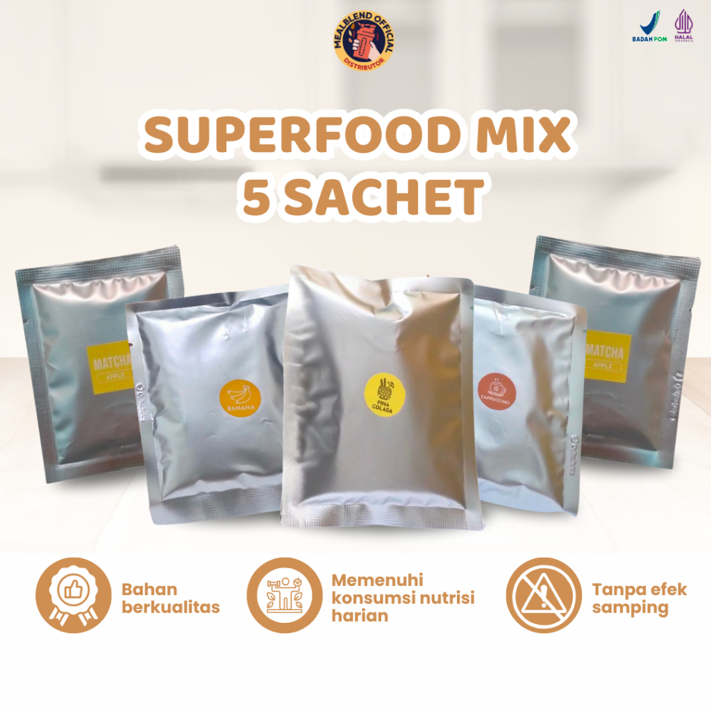

Paket Bundle Mix 5 Sachet Multigrain Spencer Mealblend 3 Dan 2 Supergreen Matcha Minuman Diet