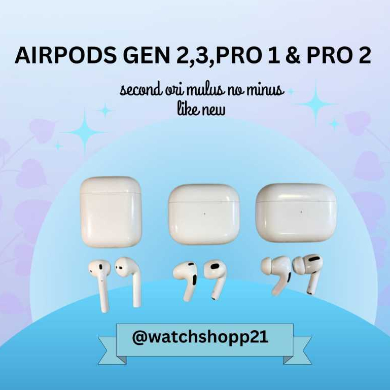 Apple AirPods Pro 1/Pro 2/Airpods 2/3 With Wireless Charging Case Second Original Ex Internasional