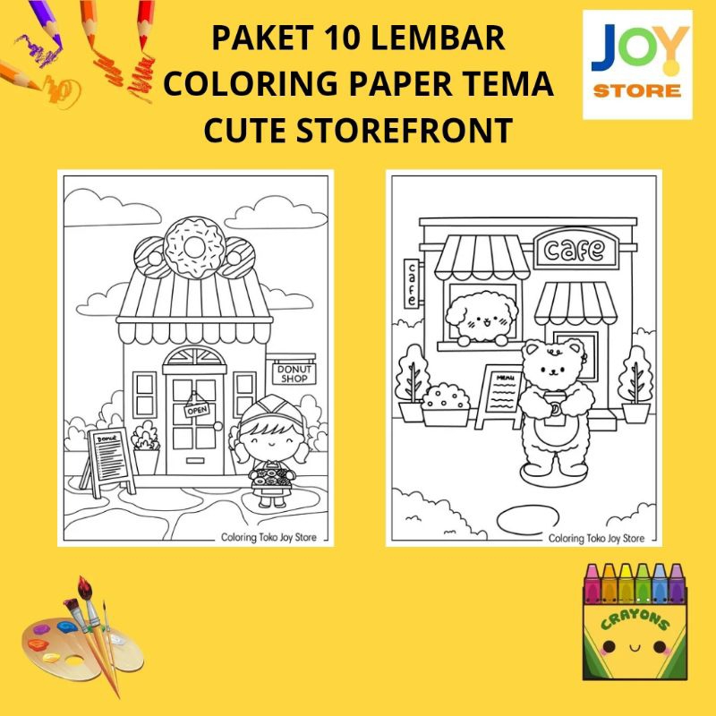 

PAKET 10 Lembar Kertas Gambar Mewarnai Tema Cute Storefront Ukuran A4 150 gsm - Coloring Paper 003