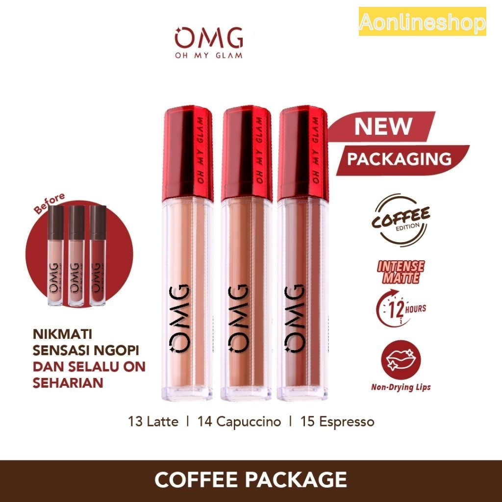 AS OMG Oh My Glam Matte Kiss Lip Cream NEW Coffee Edition ~ OMG LipCream / Long Lasting Lipstick Kopi