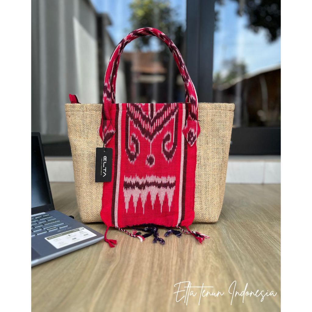 Tas jinjing tenun motif dayak sarawak kalimantan mix kain goni
