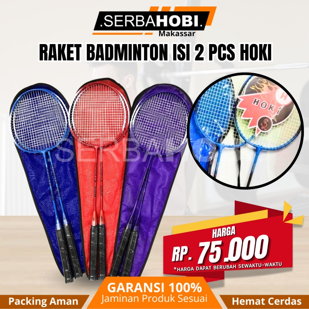 Raket Badminton Hoki isi 2 Pcs + Tas /  Raket Bulutangkis lengkap isi 2 pcs raket dan 1 tas raket co