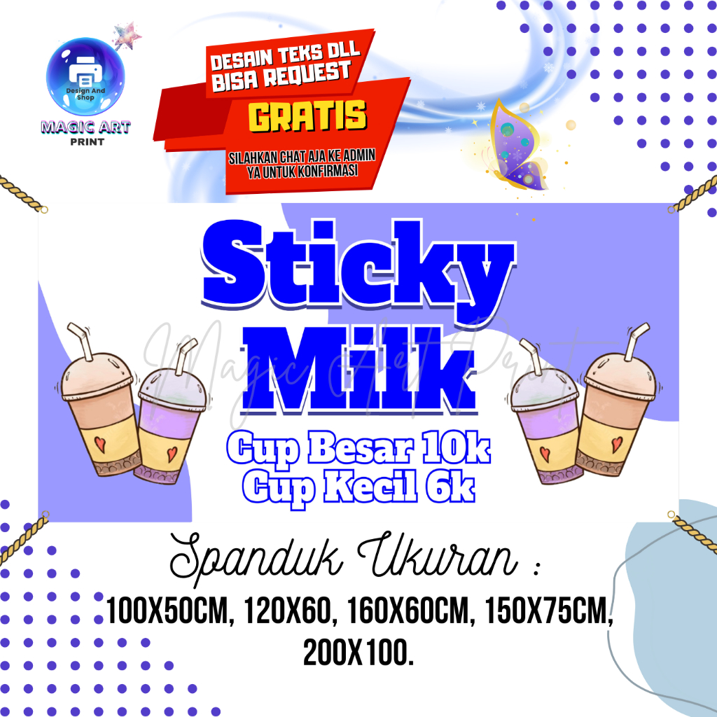 Cetak Spanduk Banner Sticky Milk Cup Besar 10k MMT Spanduk Custom 200x100