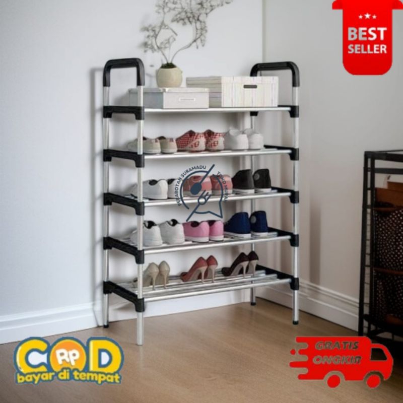 [TMPS] Rak Sepatu Stainless 5 Susun Jumbo |  A-915 Shoes Rack Portable | Tempat Sandal Sepatu Kokoh