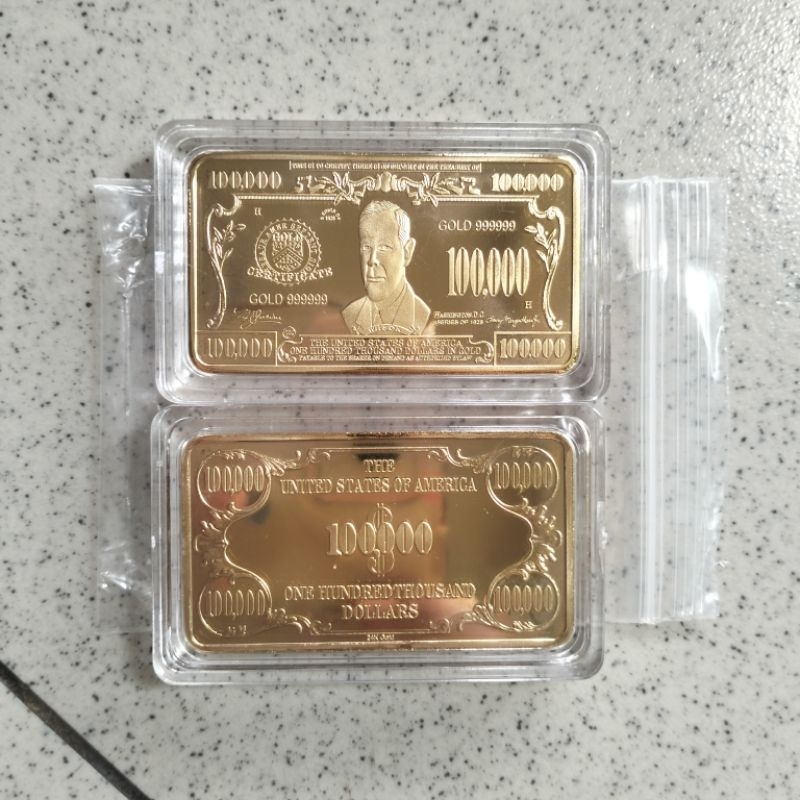 Koin Souvenir Emas Batangan 100000 One Hundred Thousand Dollars President USA Woodrow Wilson Gold Ba