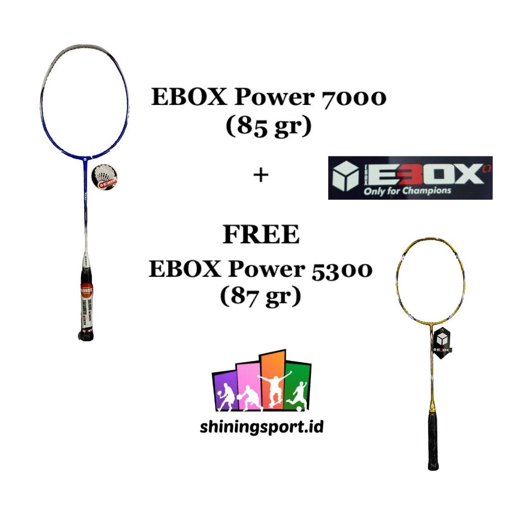 PAKET BUNDLING Raket Badminton Ebox Power 7000 (+ FREE Raket Badminton Ebox Power 5300) + FREE Senar