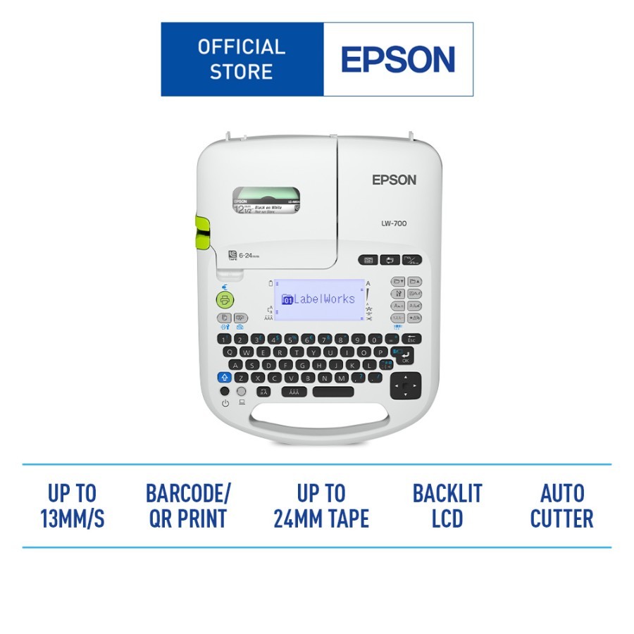 

LW700 (Tape Width 6, 9, 12, 18, 24 mm) - Epson LabelWorks LW-700 PC-Connectable Label Printer - Garansi 1 Tahun