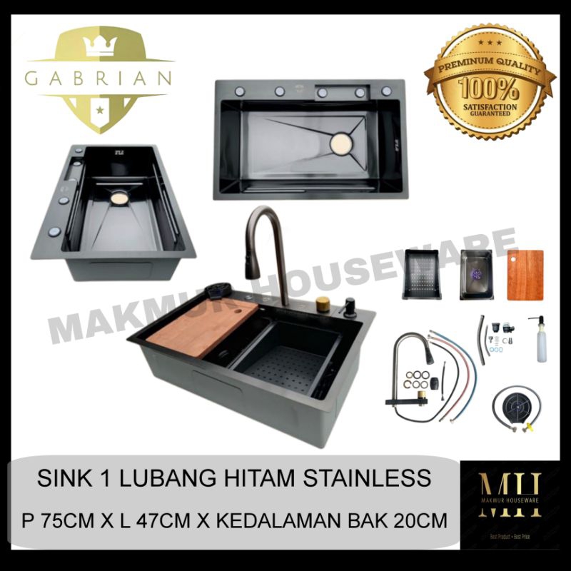 WASTAFEL CUCI PIRING 1 LUBANG HITAM STAINLESS FULL AKSESORIS / SINK BAK CUCI PIRING BCP 1 LUBANG