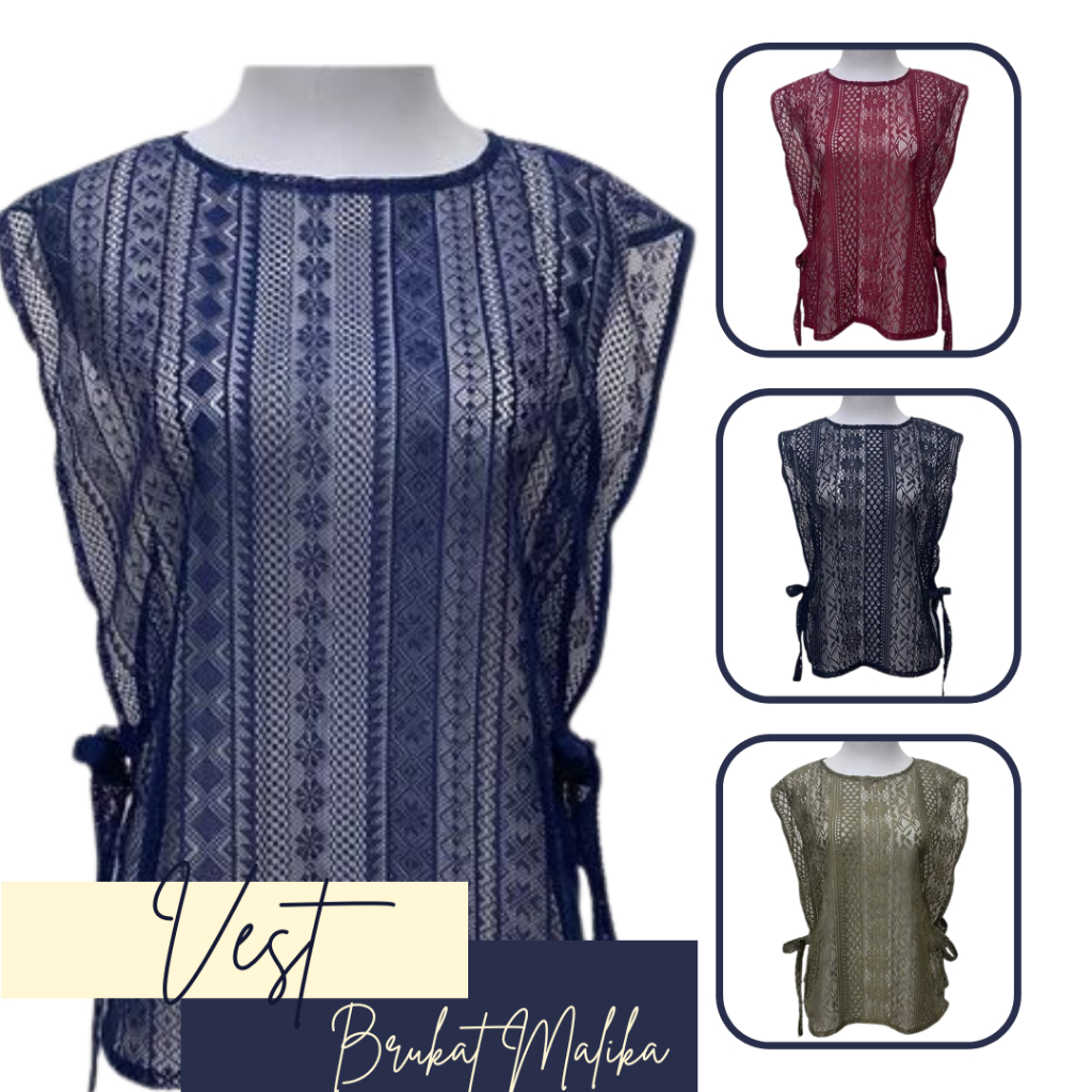 Vest Outer Rompi Pendek Brukat Malika Lace Malika Outer Vest Oversize Brukat Batwing Baju Atasan Kon