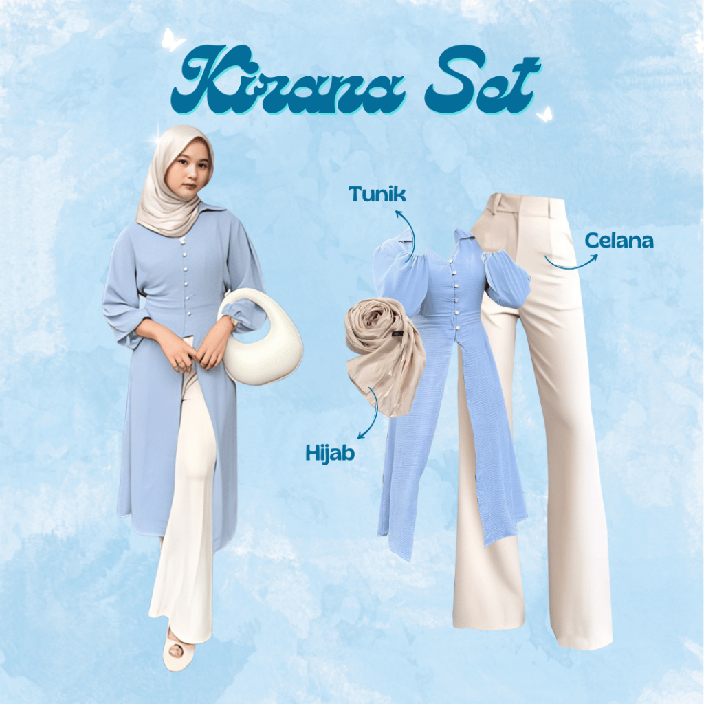 One Set 012 -  Oneset Kekinian 3 In 1 Korea Style Setelan Wanita Tunik dan Kulot Kirana Set OOTD Hij
