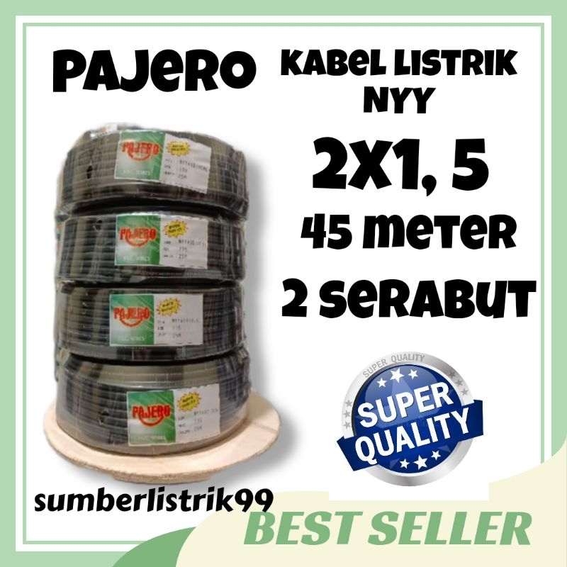 kabel listrik pajero 2x1,5 ukuran 45 meter 50 yard (1 roll besar) 2 serabut tebal dan kuat super qua
