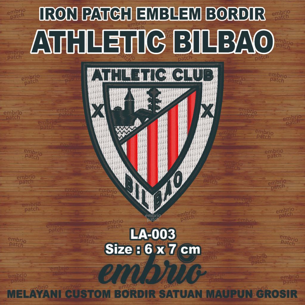 LA-003 Patch ATHLETIC BILBAO emblem bordir logo jersey athletic bilbao - 6x7cm - Embrio Patch Embroi
