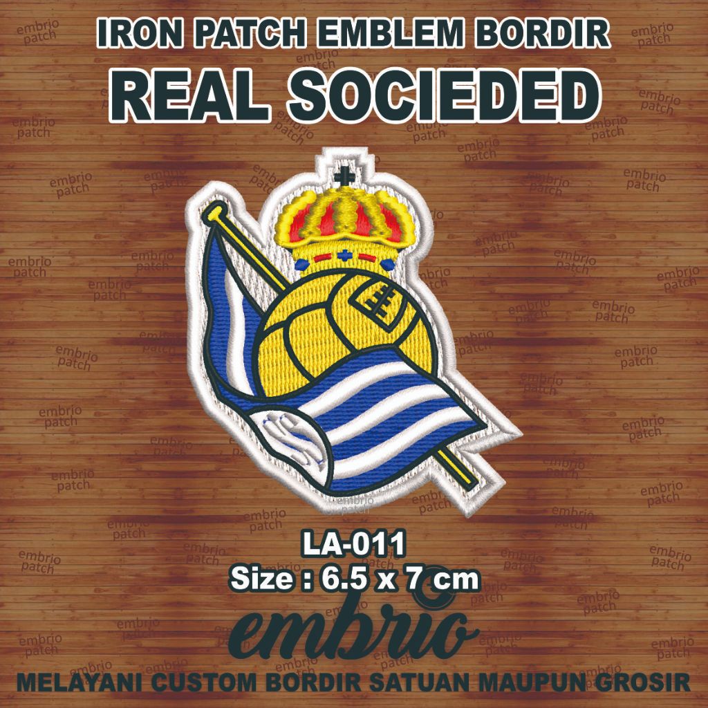 LA-011 Patch REAL SOCIEDAD emblem bordir logo jersey real sociedad - 6x7cm - Embrio Patch Embroidery