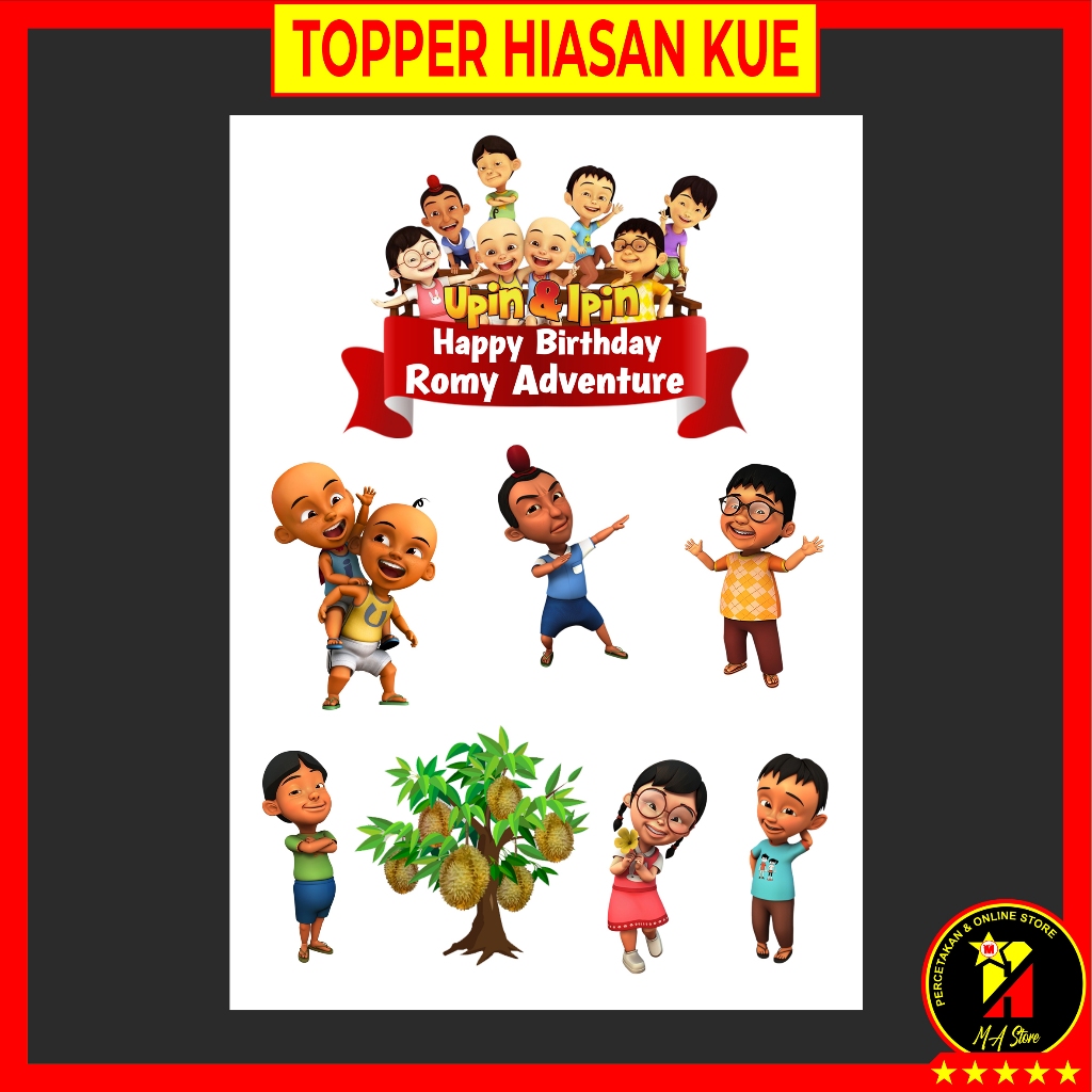 

Topper Karakter Upin Ipin Hiasan Kue Cake Ulang tahun Bahan Kertas Foto Kualitas Glossy Kode 6